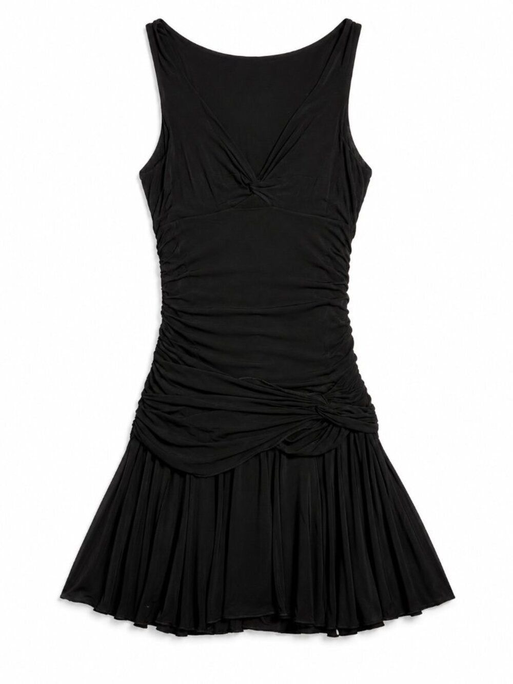 Vintage BCBGMAXAZRIA Black Ruched Drop-Waist Mini Cocktail Dress -Women's Size M